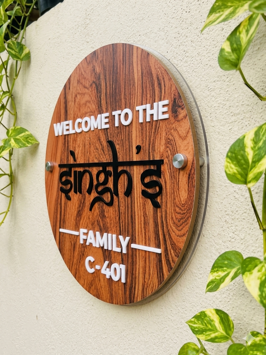 Wooden Welcome Name Plate
