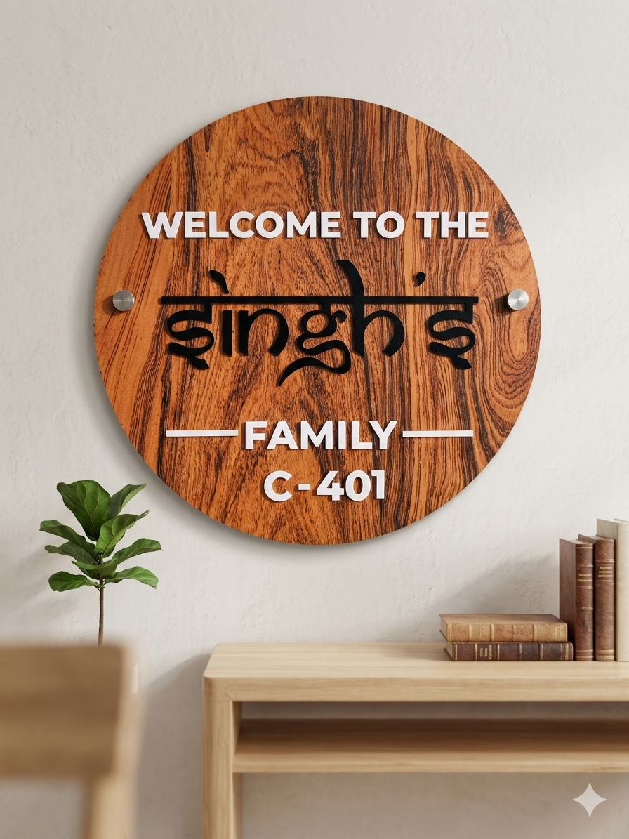Wooden Welcome Name Plate